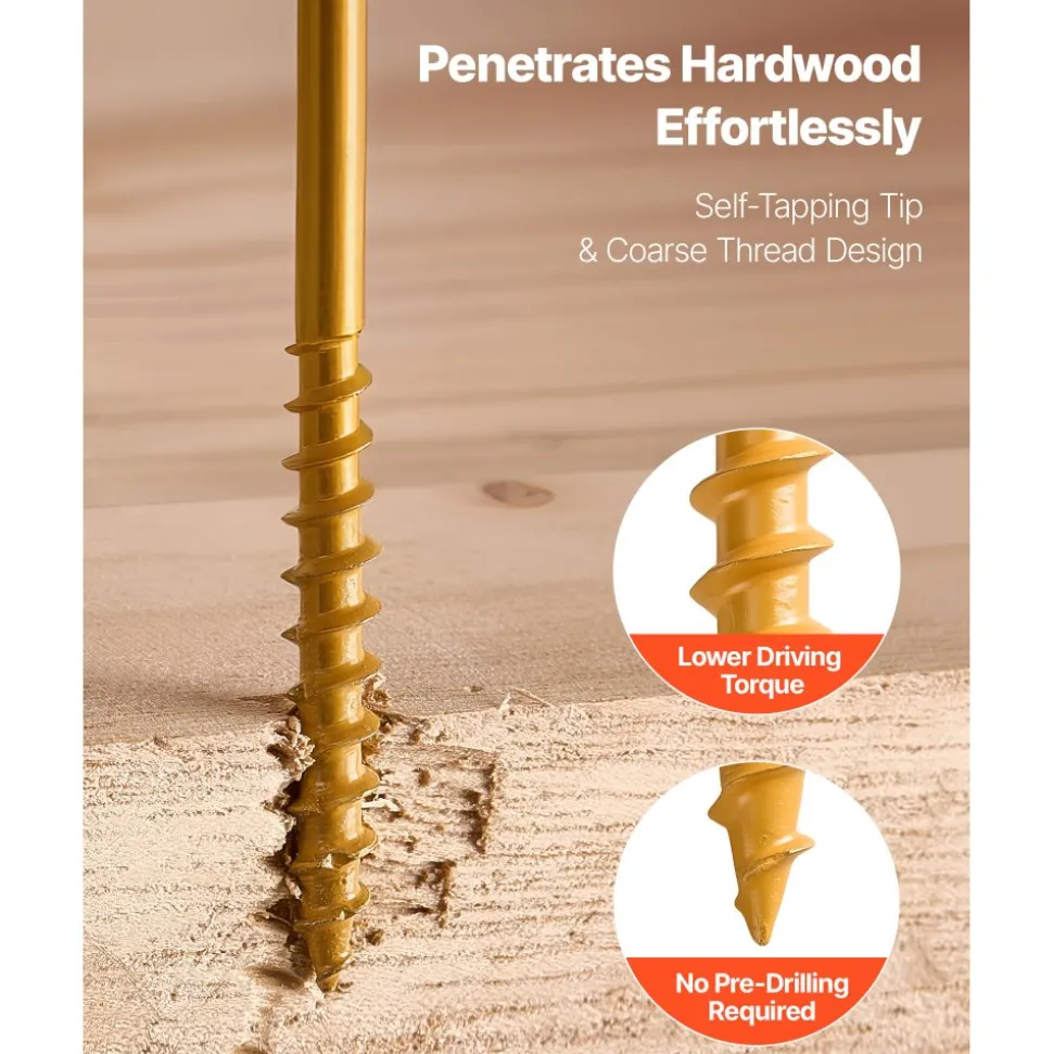 VEVOR Wood Screws 350 PCS, #10 x 3-Inch Anti-Rust Coated, Exterior Deck Screw Torx/T25 Star Drive, Metal Rust-Resistant Outdoor Decking Screws with 2 Screw Connectors, for Decking Fencing Framing