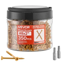 VEVOR Wood Screws 350 PCS, #8 x 2-Inch Anti-Rust Coated, Exterior Deck Screw Torx/T25 Star Drive, Metal Rust-Resistant Outdoor Decking Screws with 2 Screw Connectors, for Decking Fencing Framing