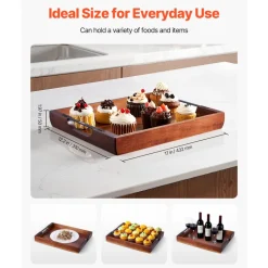 VEVOR Wood Serving Tray, Acacia Wooden Tray Board with Handles, Decorative Rustic Serving Trays Platter, Ideal for Breakfast in Bed, Lunch, Kitchen, Living Room, Ottoman, Coffee Table, Party, Couch