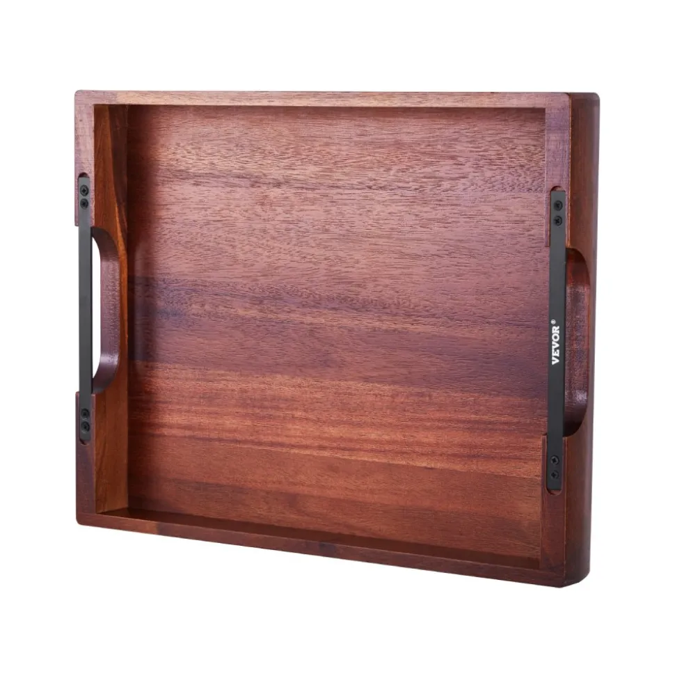 VEVOR Wood Serving Tray, Acacia Wooden Tray Board with Handles, Decorative Rustic Serving Trays Platter, Ideal for Breakfast in Bed, Lunch, Kitchen, Living Room, Ottoman, Coffee Table, Party, Couch