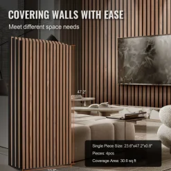 VEVOR Wood Slat Acoustic Panels, 23.6 x 47.2 inch, MDF Accent Wooden Wall Panels for Modern Interior Wall, Faux Wood Wall Board Panels for Stylish Decor and Noise Reduction, Walnut
