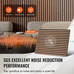 VEVOR Wood Slat Acoustic Panels, 23.6 x 47.2 inch, MDF Accent Wooden Wall Panels for Modern Interior Wall, Faux Wood Wall Board Panels for Stylish Decor and Noise Reduction, Walnut