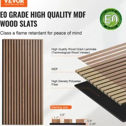 VEVOR Wood Slat Acoustic Panels, 23.6 x 47.2 inch, MDF Accent Wooden Wall Panels for Modern Interior Wall, Faux Wood Wall Board Panels for Stylish Decor and Noise Reduction, Walnut