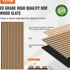 VEVOR Wood Slat Acoustic Panels, 23.6 x 47.2 inch, MDF Accent Wooden Wall Panels for Modern Interior Wall Decor, Faux Wood Wall Board Panels for Noise Reduction, Light Oak