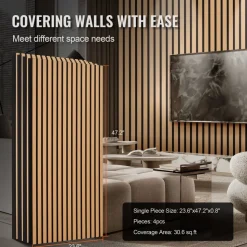 VEVOR Wood Slat Acoustic Panels, 23.6 x 47.2 inch, MDF Accent Wooden Wall Panels for Modern Interior Wall Decor, Faux Wood Wall Board Panels for Noise Reduction, Light Oak