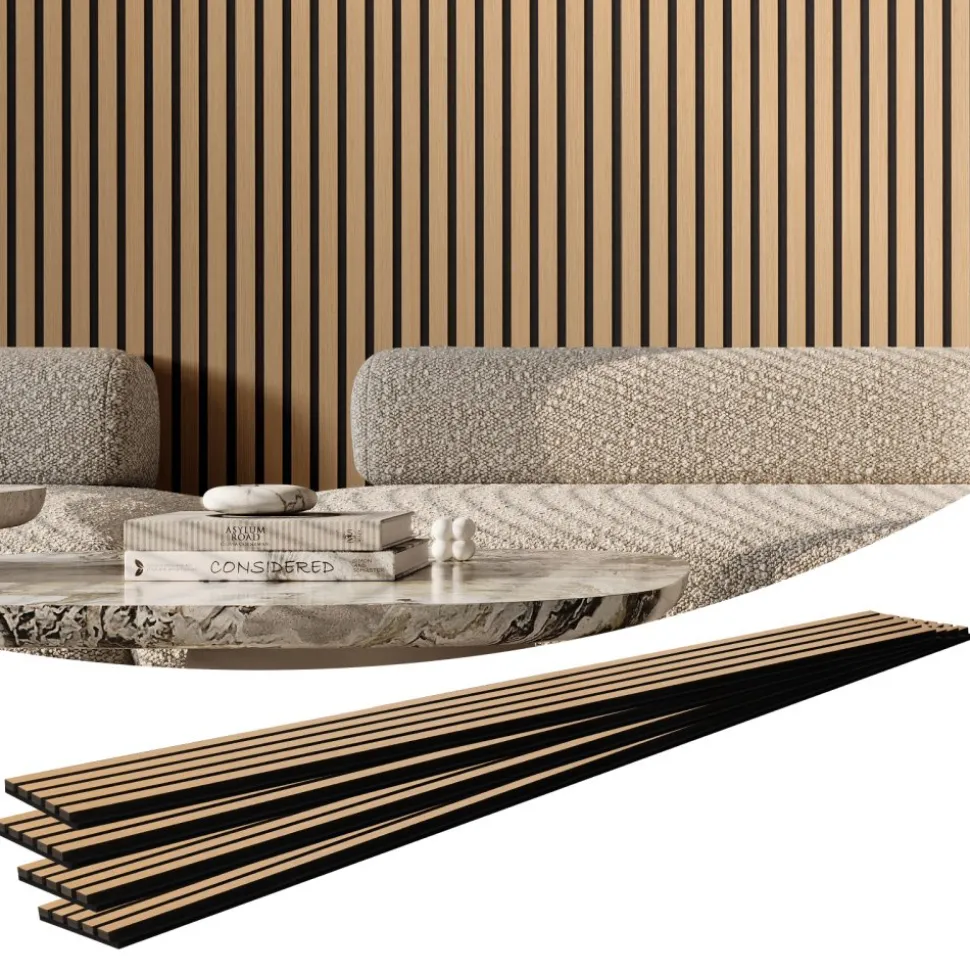 VEVOR Wood Slat Acoustic Panels, 7.9 x 94.5 inch, MDF Accent Wooden Wall Panels for Modern Interior Wall Decor, Faux Wood Wall Board Panels for Noise Reduction, Light Oak