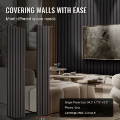 VEVOR Wood Slat Acoustic Panels, 7.9 x 94.5 inch, MDF Accent Wooden Wall Panels for Modern Interior Wall Decor, Faux Wood Wall Board Panels for Noise Reduction, Black Oak
