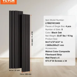 VEVOR Wood Slat Acoustic Panels, 7.9 x 94.5 inch, MDF Accent Wooden Wall Panels for Modern Interior Wall Decor, Faux Wood Wall Board Panels for Noise Reduction, Black Oak