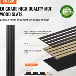 VEVOR Wood Slat Acoustic Panels, 7.9 x 94.5 inch, MDF Accent Wooden Wall Panels for Modern Interior Wall Decor, Faux Wood Wall Board Panels for Noise Reduction, Black Oak