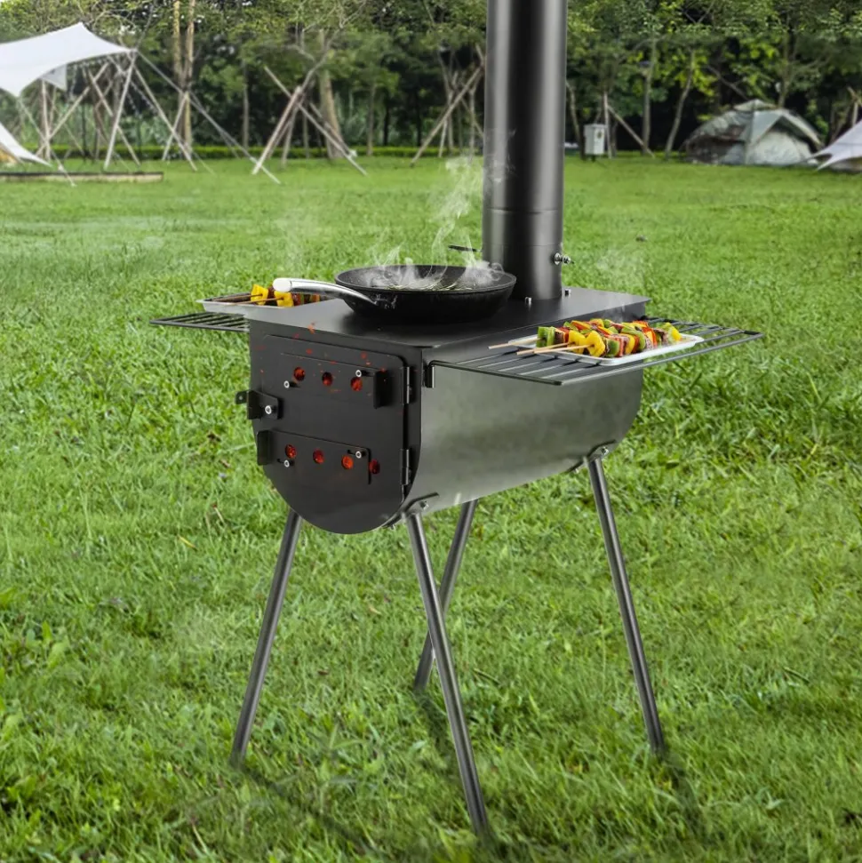 VEVOR Wood Stove, 118 inch, Alloy Steel Camping Tent Stove, Portable Wood Burning Stove with Chimney Pipes & Gloves, 3000in³Firebox Hot Tent Stove for Outdoor Cooking and Heating with 8 Pipes