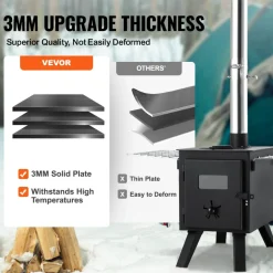 VEVOR Wood Stove, 86 inch, Alloy Steel Camping Tent Stove, Portable Wood Burning Stove with Chimney Pipes & Gloves, 1400in³Firebox Hot Tent Stove for Outdoor Cooking and Heating with 8 Pipes