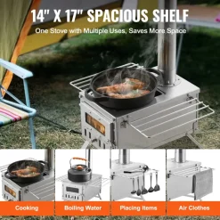 VEVOR Wood Stove, 80 inch, Stainless Steel Camping Tent Stove, Portable Wood Burning Stove with Chimney Pipes & Gloves, 700in³Firebox Hot Tent Stove for Outdoor Cooking and Heating with 8 Pipes
