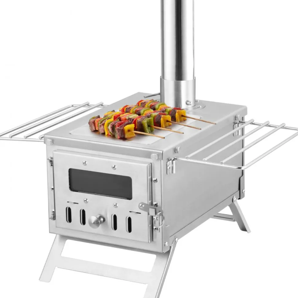 VEVOR Wood Stove, 80 inch, Stainless Steel Camping Tent Stove, Portable Wood Burning Stove with Chimney Pipes & Gloves, 700in³Firebox Hot Tent Stove for Outdoor Cooking and Heating with 8 Pipes