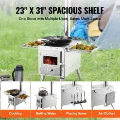 VEVOR Wood Stove, 86 inch, Stainless Steel Camping Tent Stove, Portable Wood Burning Stove with Chimney Pipes & Gloves, 1646in³Firebox Hot Tent Stove for Outdoor Cooking and Heating with 8 Pipes