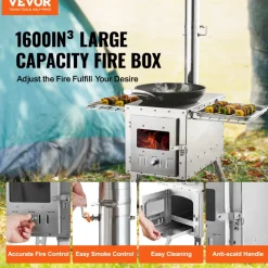 VEVOR Wood Stove, 86 inch, Stainless Steel Camping Tent Stove, Portable Wood Burning Stove with Chimney Pipes & Gloves, 1646in³Firebox Hot Tent Stove for Outdoor Cooking and Heating with 8 Pipes