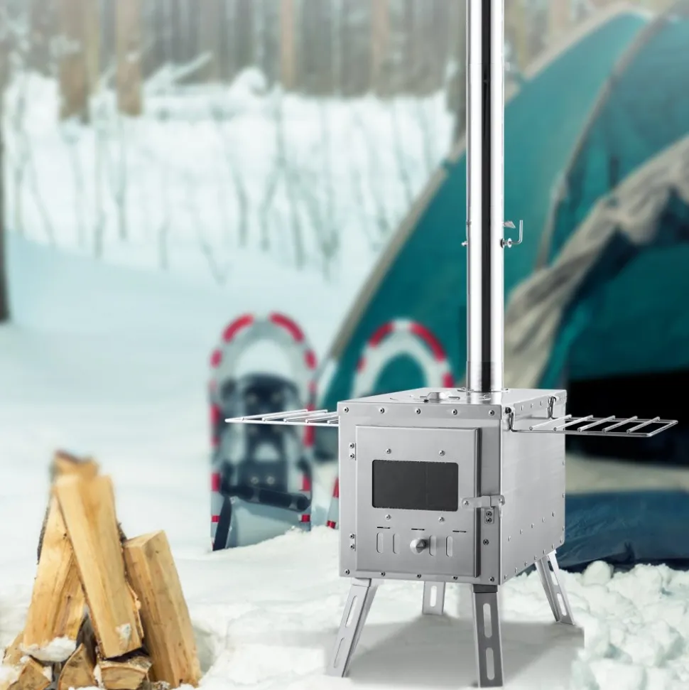 VEVOR Wood Stove, 86 inch, Stainless Steel Camping Tent Stove, Portable Wood Burning Stove with Chimney Pipes & Gloves, 1646in³Firebox Hot Tent Stove for Outdoor Cooking and Heating with 8 Pipes