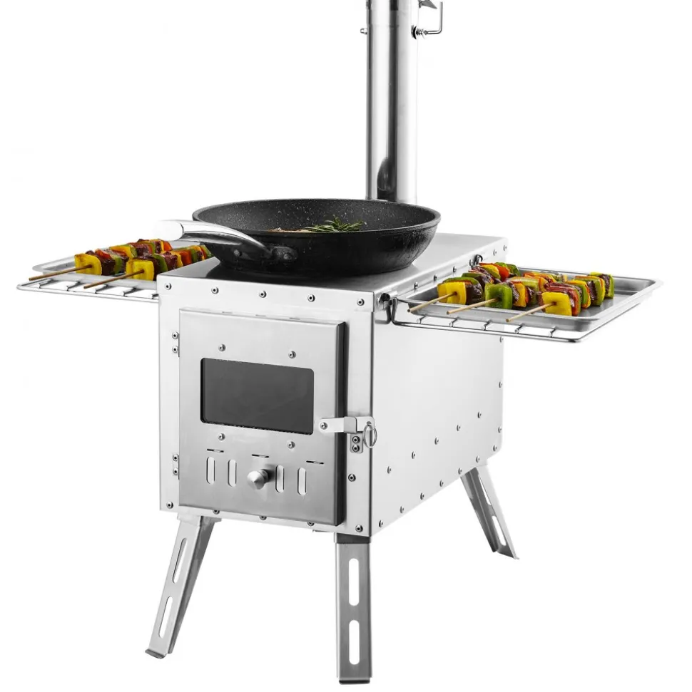 VEVOR Wood Stove, 86 inch, Stainless Steel Camping Tent Stove, Portable Wood Burning Stove with Chimney Pipes & Gloves, 1646in³Firebox Hot Tent Stove for Outdoor Cooking and Heating with 8 Pipes