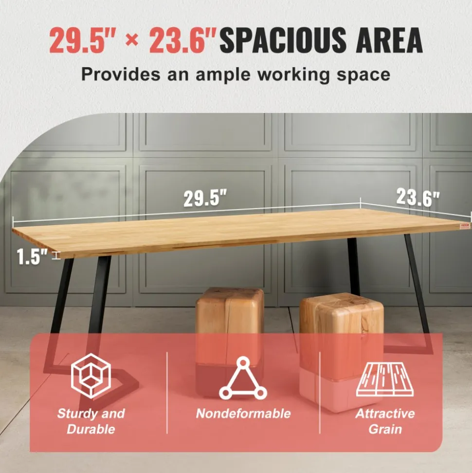 VEVOR Wood Table Top, Holds up to 330 lb, 29.5" x 23.6" x 1.5" Rectangular Countertop for Height Adjustable Electric Standing Desk Frame, Universal Solid One-Piece Maple Desktop for Office & Home Desk