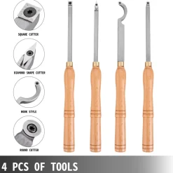 VEVOR Wood Turning Tools for Lathe 4 PCS Set, Carbide Lathe Tools with Diamond Shape, Round, Square Cutters, Turning Lathe Chisels with Comfortable Grip Handles Lathe Tools for Craft DIY Hobbyists