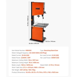 VEVOR Woodworking Bandsaw, 18-Inch, Band Saw with 2240W 3HP Motor, 16-Inch Maximum Cutting Height, 27.2 x 20 in Cast Iron Table, with 360° Work Light, Miter Gauge, Fence, Band Saw for Woodworking