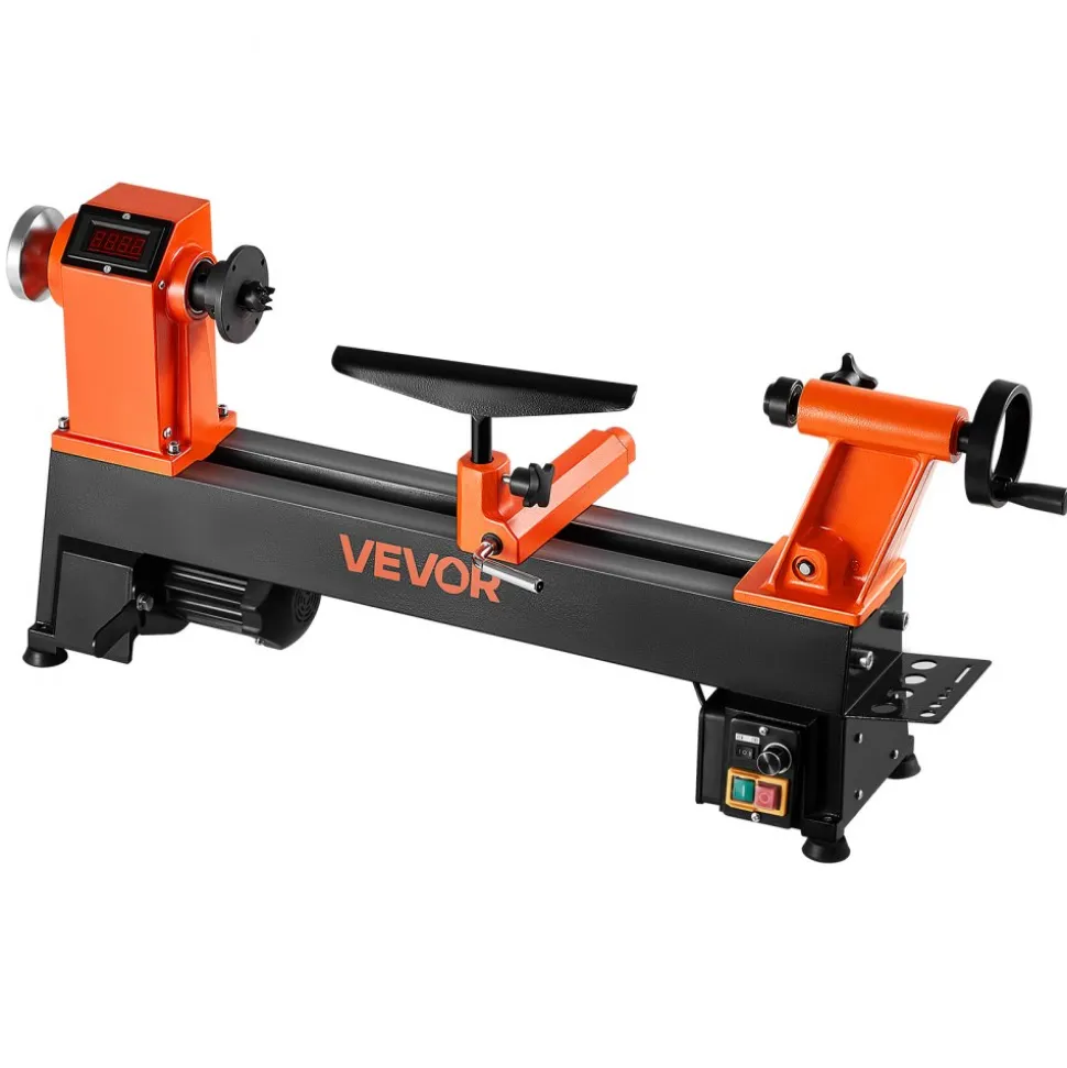 VEVOR Woodworking Lathe, 1 HP, Benchtop Wood Lathe Machine with 0 to 3800 RPM Variable Speed, 12 x 18 in Workbench, Brushless DC Motor, Cast Iron Construction, for Beginner DIY Enthusiast Woodworking