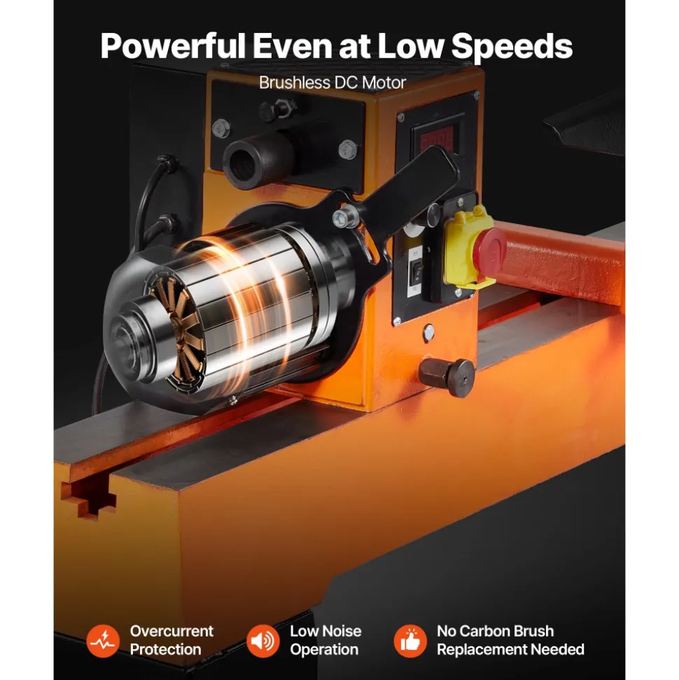 VEVOR Woodworking Lathe, 1.5 HP, Wood Lathe Machine with 0 to 3200 RPM Variable Speed, 16 x 40 in Workbench, Brushless DC Motor, Cast Iron Body, Tool Rest, for Medium to Large Projects Woodworking