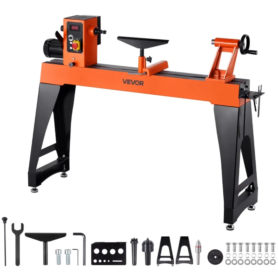 VEVOR Woodworking Lathe, 1.5 HP, Wood Lathe Machine with 0 to 3200 RPM Variable Speed, 16 x 40 in Workbench, Brushless DC Motor, Cast Iron Body, Tool Rest, for Medium to Large Projects Woodworking