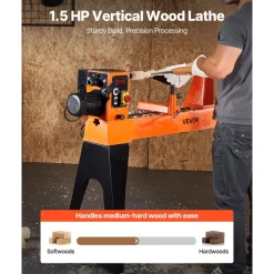 VEVOR Woodworking Lathe, 1.5 HP, Wood Lathe Machine with 0 to 3200 RPM Variable Speed, 16 x 40 in Workbench, Brushless DC Motor, Cast Iron Body, Tool Rest, for Medium to Large Projects Woodworking