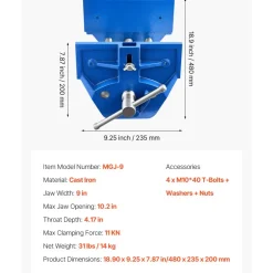 VEVOR Woodworking Vise, 9 Inch Jaw Width, Quick Release Wood Bench Vise, 10.2 Inch Max Jaw Opening, Heavy-duty Cast Iron Construction, Adjustable Front Stop, Workbench Vice, for Woodworking Drilling