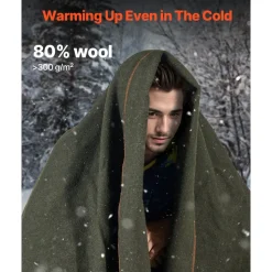 VEVOR Wool Camping Blanket, Large Warm Stadium Blanket, Waterproof & Windproof, Flame Retardant, Great for Outdoors, Picnics, Hiking, Sports Events, Travel, 64