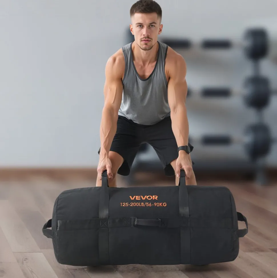 VEVOR Workout Sandbag, Heavy Duty Workout Power Bags with Handles, 125-200 lbs Adjustable Slam Bag for Fitness Strength Weight Training Cross-Training, Home Gym Exercise, Black (Unfilled)