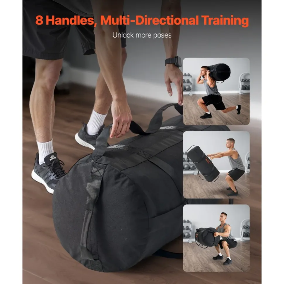 VEVOR Workout Sandbag, Heavy Duty Workout Power Bags with Handles, 125-200 lbs Adjustable Slam Bag for Fitness Strength Weight Training Cross-Training, Home Gym Exercise, Black (Unfilled)