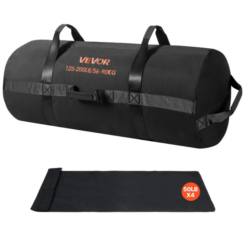 VEVOR Workout Sandbag, Heavy Duty Workout Power Bags with Handles, 125-200 lbs Adjustable Slam Bag for Fitness Strength Weight Training Cross-Training, Home Gym Exercise, Black (Unfilled)