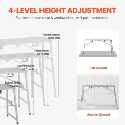 VEVOR Work Platform, 4 Gear Adjustable Height, Folding Alloy Steel Step Ladder, Portable Scaffolding Platform, 880 lb Load Capacity, Non-Slip Rubber Feet, Drywall Painting Stool, Cleaning & Washing