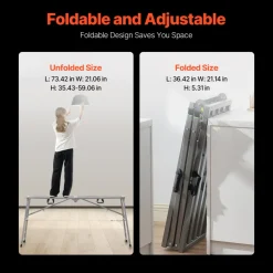 VEVOR Work Platform, 4 Gear Adjustable Height, Folding Alloy Steel Step Ladder, Portable Scaffolding Platform, 880 lb Load Capacity, Non-Slip Rubber Feet, Drywall Painting Stool, Cleaning & Washing