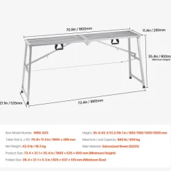 VEVOR Work Platform, 4 Gear Adjustable Height, Folding Alloy Steel Step Ladder, Portable Scaffolding Platform, 880 lb Load Capacity, Non-Slip Rubber Feet, Drywall Painting Stool, Cleaning & Washing