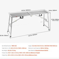 VEVOR Work Platform, 4 Gear Adjustable Height, Folding Alloy Steel Step Ladder, Portable Scaffolding Platform, 800 lb Load Capacity, Non-Slip Rubber Feet, Drywall Painting Stool, Cleaning & Washing