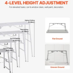 VEVOR Work Platform, 4 Gear Adjustable Height, Folding Alloy Steel Step Ladder, Portable Scaffolding Platform, 800 lb Load Capacity, Non-Slip Rubber Feet, Drywall Painting Stool, Cleaning & Washing