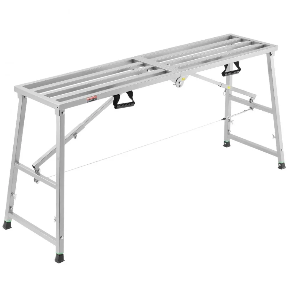 VEVOR Work Platform, 4 Gear Adjustable Height, Folding Alloy Steel Step Ladder, Portable Scaffolding Platform, 800 lb Load Capacity, Non-Slip Rubber Feet, Drywall Painting Stool, Cleaning & Washing