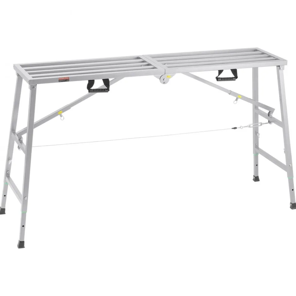 VEVOR Work Platform, 4 Gear Adjustable Height, Folding Alloy Steel Step Ladder, Portable Scaffolding Platform, 800 lb Load Capacity, Non-Slip Rubber Feet, Drywall Painting Stool, Cleaning & Washing