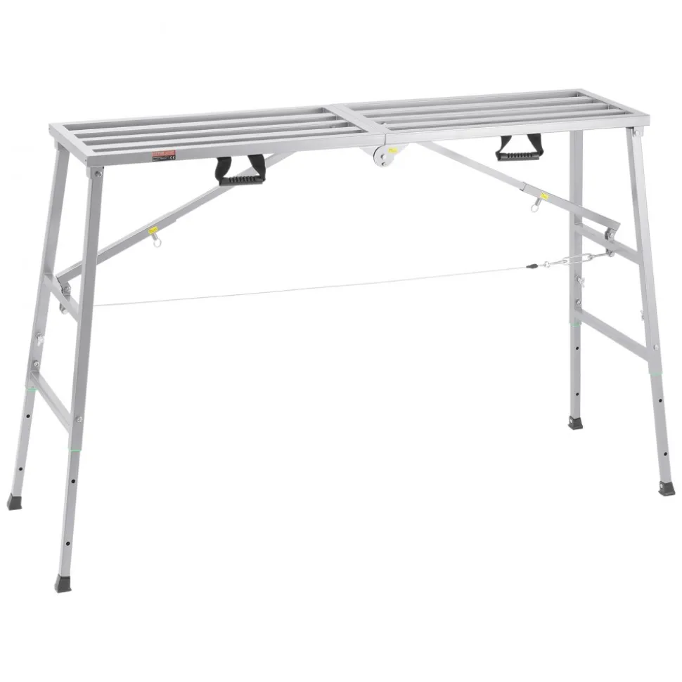 VEVOR Work Platform, 4 Gear Adjustable Height, Folding Alloy Steel Step Ladder, Portable Scaffolding Platform, 800 lb Load Capacity, Non-Slip Rubber Feet, Drywall Painting Stool, Cleaning & Washing