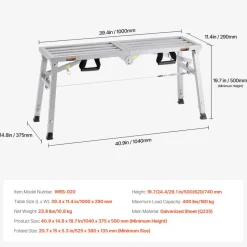 VEVOR Work Platform, 3 Gear Adjustable Height, Folding Alloy Steel Step Ladder, Portable Scaffolding Platform, 400 lb Load Capacity, Non-Slip Rubber Feet, Drywall Painting Stool, for Cleaning &Washing