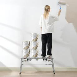 VEVOR Work Platform, 3 Gear Adjustable Height, Folding Alloy Steel Step Ladder, Portable Scaffolding Platform, 400 lb Load Capacity, Non-Slip Rubber Feet, Drywall Painting Stool, for Cleaning &Washing