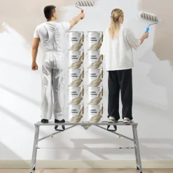VEVOR Work Platform, 4 Gear Adjustable Height, Folding Alloy Steel Step Ladder, Portable Scaffolding Platform, 800 lb Load Capacity, Non-Slip Rubber Feet, Drywall Painting Stool, Cleaning & Washing