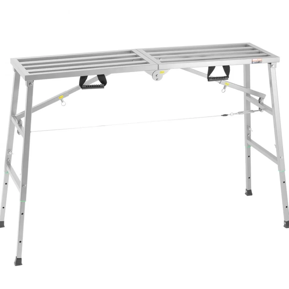 VEVOR Work Platform, 4 Gear Adjustable Height, Folding Alloy Steel Step Ladder, Portable Scaffolding Platform, 800 lb Load Capacity, Non-Slip Rubber Feet, Drywall Painting Stool, Cleaning & Washing