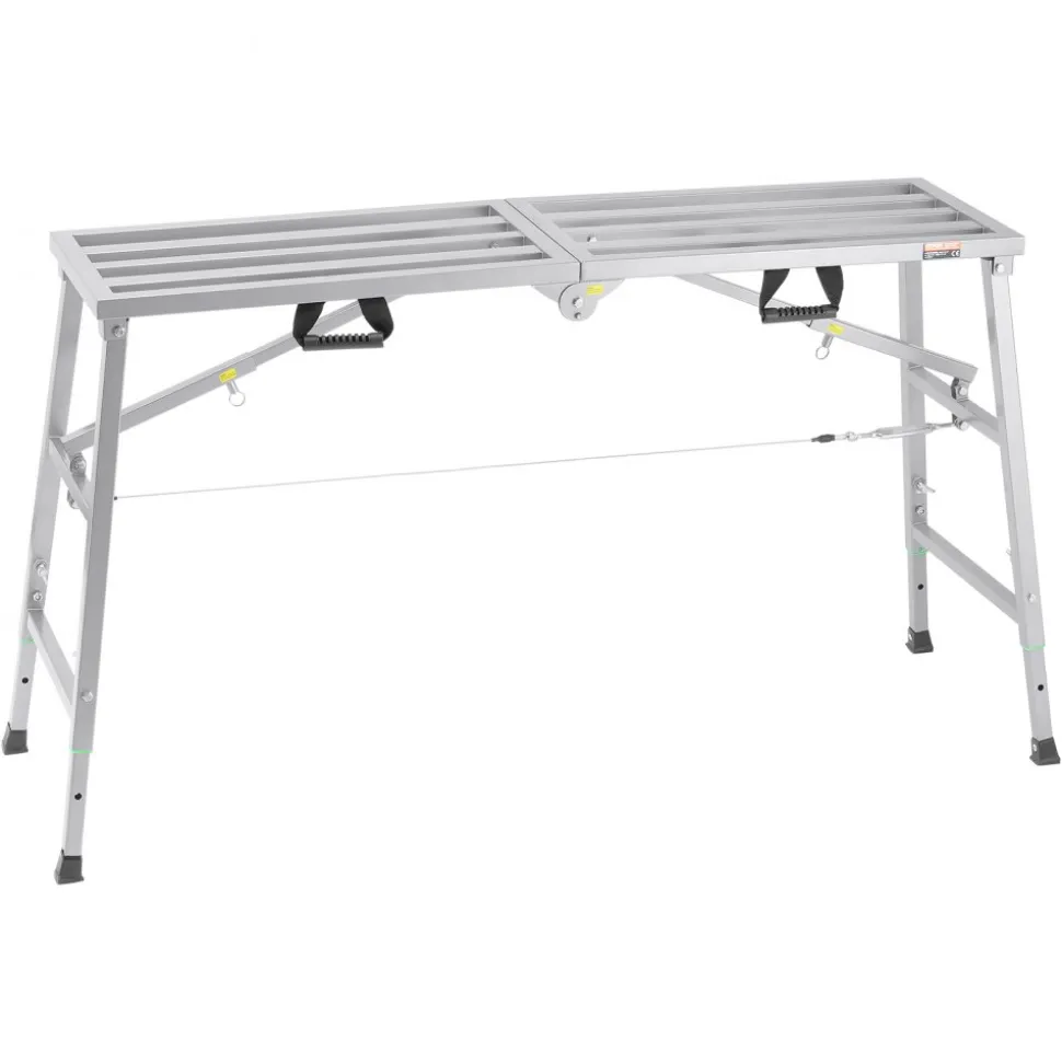 VEVOR Work Platform, 4 Gear Adjustable Height, Folding Alloy Steel Step Ladder, Portable Scaffolding Platform, 800 lb Load Capacity, Non-Slip Rubber Feet, Drywall Painting Stool, Cleaning & Washing