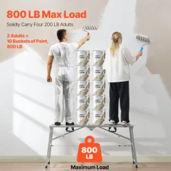 VEVOR Work Platform, 4 Gear Adjustable Height, Folding Alloy Steel Step Ladder, Portable Scaffolding Platform, 800 lb Load Capacity, Non-Slip Rubber Feet, Drywall Painting Stool, Cleaning & Washing