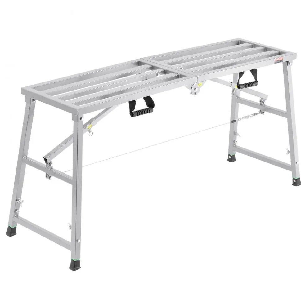 VEVOR Work Platform, 4 Gear Adjustable Height, Folding Alloy Steel Step Ladder, Portable Scaffolding Platform, 800 lb Load Capacity, Non-Slip Rubber Feet, Drywall Painting Stool, Cleaning & Washing