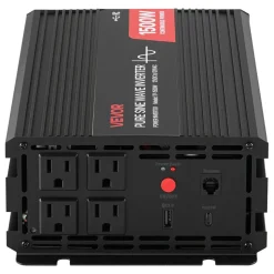 VEVOR 1500W Power Inverter, 12V DC to 120V AC Pure Sine Wave Inverter, Car Charger Converter with Remote Control, USB & Type-C Ports, 4 AC Outlets, Fast-charging for RV, Truck Outdoor Camping