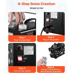 VEVOR 900W Snow Machine with 9 LED RGB Lights, 12 LED Lighting Colors, and Wireless Remote, Handheld/Hanging Outdoor Snowflake Machine Fake Snow Machines with 1L Tank for Christmas Party